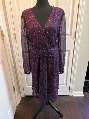 Bloomchic Shimmery Pleated Waist Dress with Pockets Knee Length Midi